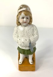 Antique German Porcelain Figurine Of A Girl With Muff