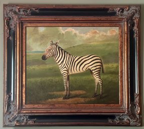 P. English, Oil On Canvas, Zebra In Ornate Frame, Signed