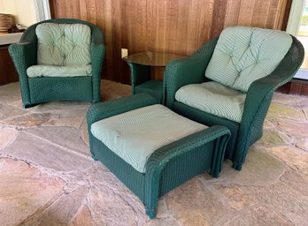Lloyd Flanders Outdoor Set - Rocking Chair, Armchair And Ottoman, & Occasional Table