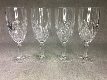 Set Of Four (4) WATERFORD / MARQUIS Large Water Crystal Glasses In BROOKSIDE Pattern - No Damage / Issues