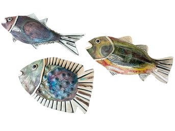 Trio Of Artisan Fish Pottery Wall Art - Signed P Armquist