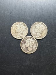 3 Mercury Dimes 1934, 1942-S, 1945