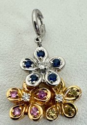 BEAUTIFUL 18K GOLD TRI COLOR FLOWERS WITH DIAMOND ACCENT PENDANT OR CHARM