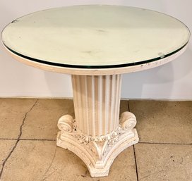VIntage Plaster Greek Column Pedestal Table With Glass Top
