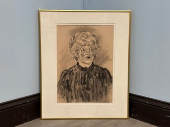 A Wonderful Original Portrait In Charcoal, Vintage