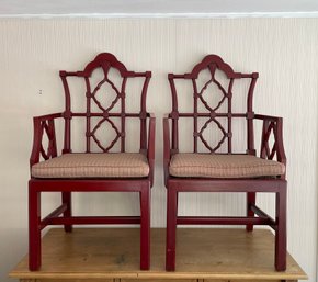 Chinese Chippendale Style Pair Of Chairs Chinoiserie