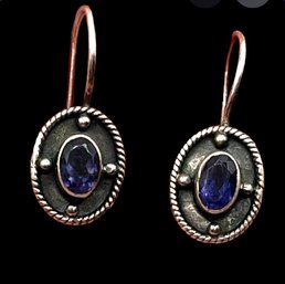 Vintage Sterling Silver And Amethyst Color Earrings