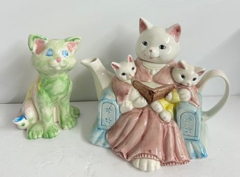 2 Decorative Ceramic Cat Figurines