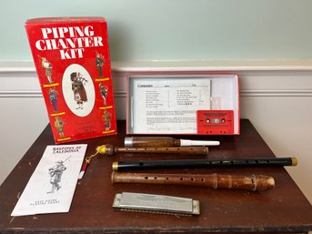 Vintage Instrument Grouping - Bagpipe Guide, Recorder