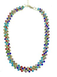 Stunning Gold Tone And Multicolor Rhinestone Choker Necklace