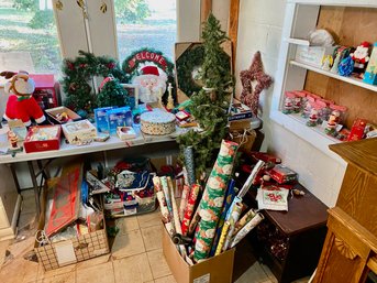 Table Lot Of Vintage Christmas Decor!