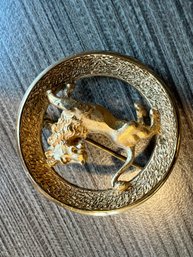 Vintage Crown Trifari Leo Zodiac Gold Brooch Pin