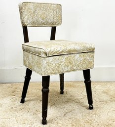 A Vintage Vinyl Covered Sewing Chair - Lid Lifts Up For Notions!