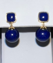 STUNNING 14K GOLD LAPIS DANGLE EARRINGS