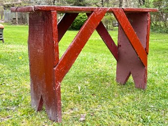 A Rustic Farm Bench - Lovely As Plant Stand Or Porch Decor
