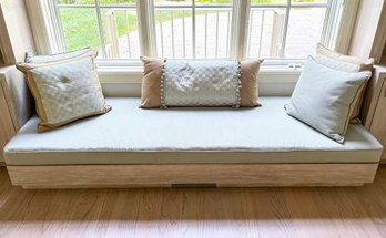 A Custom Linen Bench Cushion And Down Accent Pillows