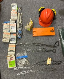 8 Stihl Oilomatic Chainsaw Chains, Forest Helmet Kit & 5 Long Chainsaw Chains.