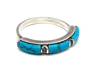 Vintage Sterling Silver Turquoise Color Ring, Size 7