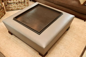 XL 52' VeganLeather Square Ottoman Coffee Table With Large Removable  Espresso Finish Tray