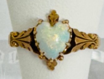 ANTIQUE 10K GOLD HEART SHAPED OPAL ANCOR & K HALLMARK BIRMINGHAM