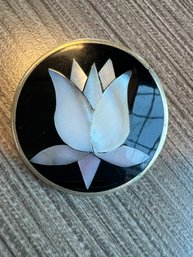 Beautiful Mexican Sterling Bezel Brooch/pendant With Abalone Lotus Flower