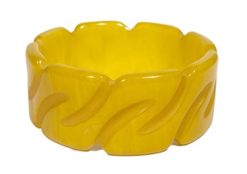 Butterscotch  Wide Carved Bakelite Bracelet 'Z' Pattern