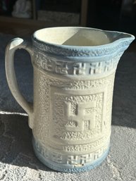 Antique Salt Glazed Stoneware Pitcher With Good Luck Whirling Log Design- Native American