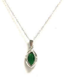 Stamped 925 Samco Chain W/ 925 Emerald & White Sapphire Pendant