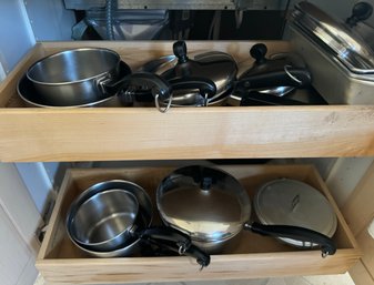 Two Kitchen Drawers Of Pots & Pans