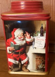 Coca Cola Red Stoneware Cookie Jar Canister 2002 - Santa Reading Note