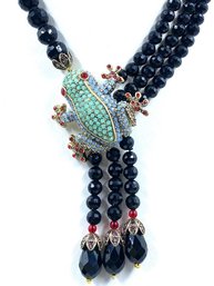 Incredible Heidi Daus Rhinestone Encrusted Tree Frog Black Crystal Necklace