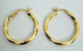 BEAUTIFUL 10K GOLD TWISTED BRIGHT CUT HOOP EARRINGS