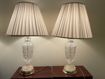 Pair Of Glass Base Table Lamps, Measure 29' Tall.  (mBR)
