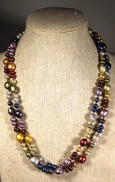 Elongated Genuine Multi Colored 36' Long Sterling Silver Clasp Necklace