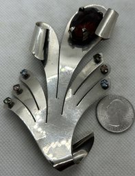 Massive ART DECO Sterling Silver Gemstone Brooch