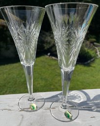 Pair Of Waterford 'HEALTH' Crystal Millennium Collection Toasting Flutes