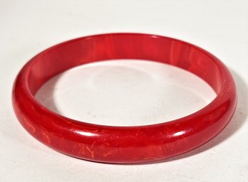 Vintage Red Bakelite Plastic Bangle Bracelet Rounded Form