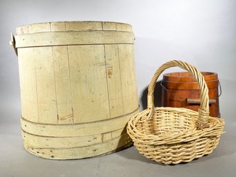 Antique Wood Buckets And Basket