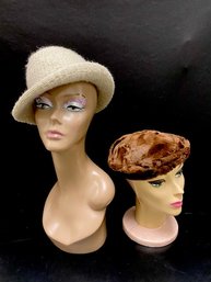 Vintage Ladies Luxe Hat Pairing - Italian Wool Fedora & Mink Cap