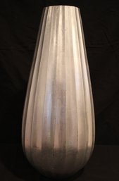 Tall Silver Ribbed Floor Vase