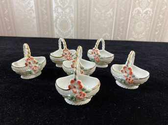 6 Piece Miniature Bone China Porcelain Handpainted Basket