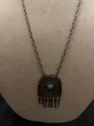 Southwestern Design Large Pendant With Turquoise Necklace