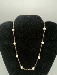 Vintage 14k Gold And Jadeite/stone Beads , 15' Necklace.