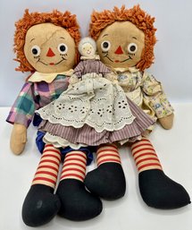 Vintage 19 Inch Raggedy Ann & Andy Dolls & Vintage Granny Doll