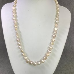 Fabulous Genuine Cultured Baroque Pearl Necklace With Sterling Clasp - Very Unusual Shaped Pearls - Nice !