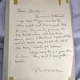 Genuine PAUL OSBORNE Signature / Autograph - Mentions Obtaining Autographs Of Jimmy Stewart - Elia Kazan