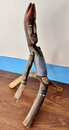Vintage Mexican Folk Art Hand Carved Wooden Man With Lizard Head