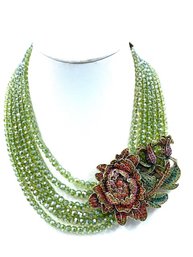 Incredible Rhinestone Encrusted Asymmetrical Floral Statement Necklace