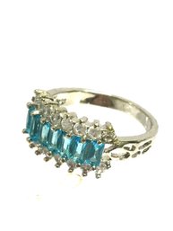 Ladies Synthetic Sky Blue Topaz & White Sapphire Ring Size 6.5