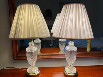 Pair Of Glass Base Table Lamps, Measure 22' Tall.  (mBR)